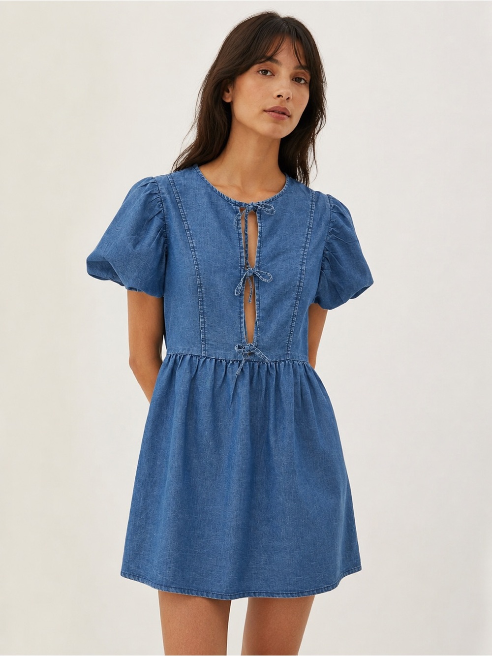 Sim & Sam Denim Puff Sleeve Dress